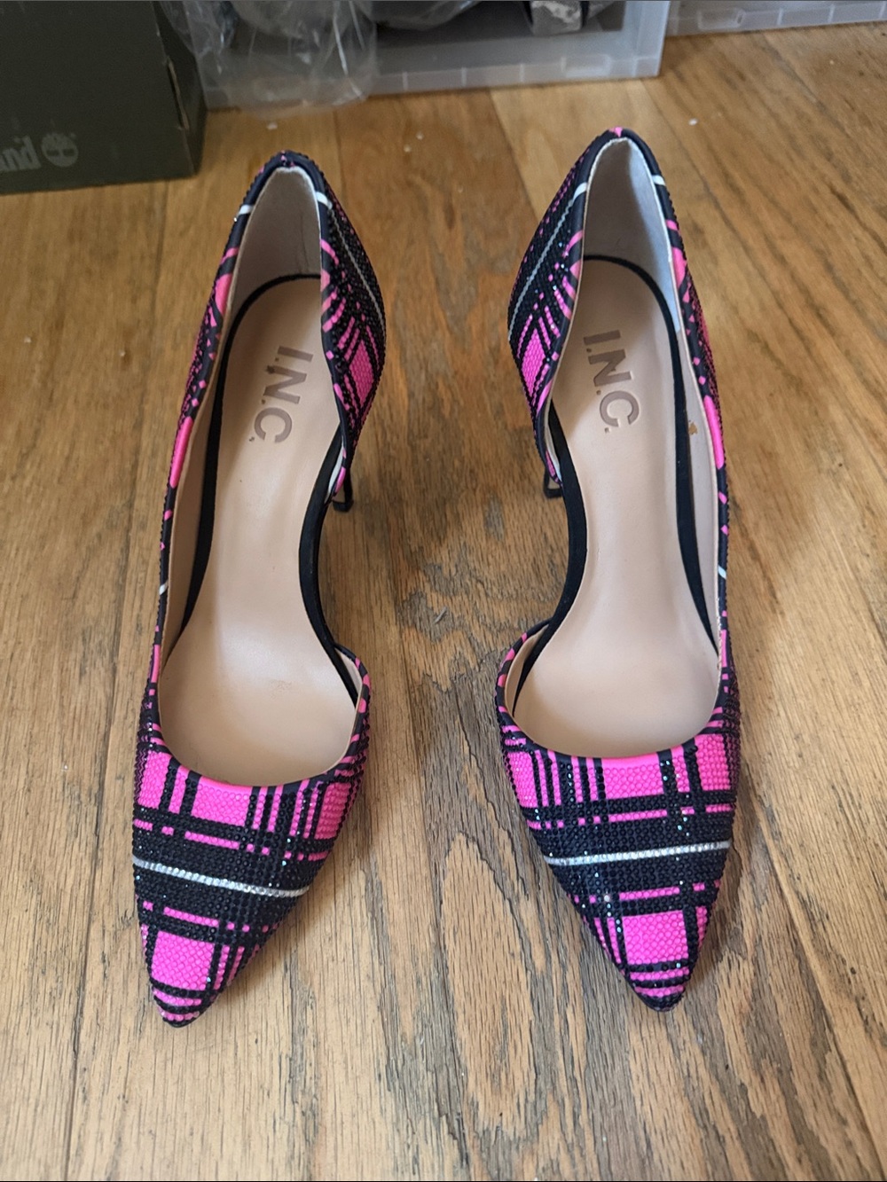 INC International Concepts Pink Plaid Pointed D'Orsay Heels